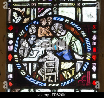 West Window detail, St. George`s Church, Didbrook, Gloucestershire, England, UK Stock Photo